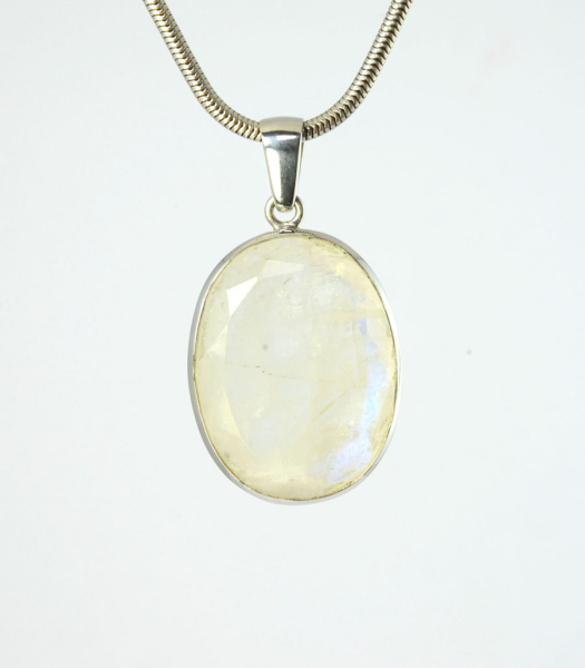 Unikat Anhänger Labradorit Weiß Oval Facettiert 34x25 mm 